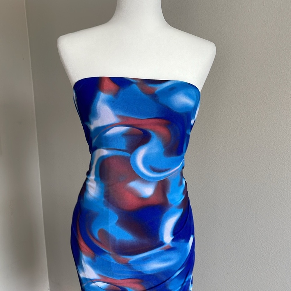 NWT Fashion Nova Blue and Red Abstract Dress Size 2X